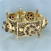 Heavy Antique Garnet Bracelet in 14K Yellow Gold