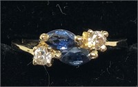 H309 14KT YELLOW GOLD BLUE SAPPHIRE AND DIAMOND
