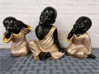 Three Nicely Painted Resin Garden Buddas