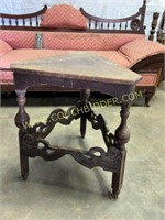 Unique triangular scrollwork antique parlor table
