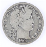 1911 US BARBER SILVER HALF DOLLAR COIN