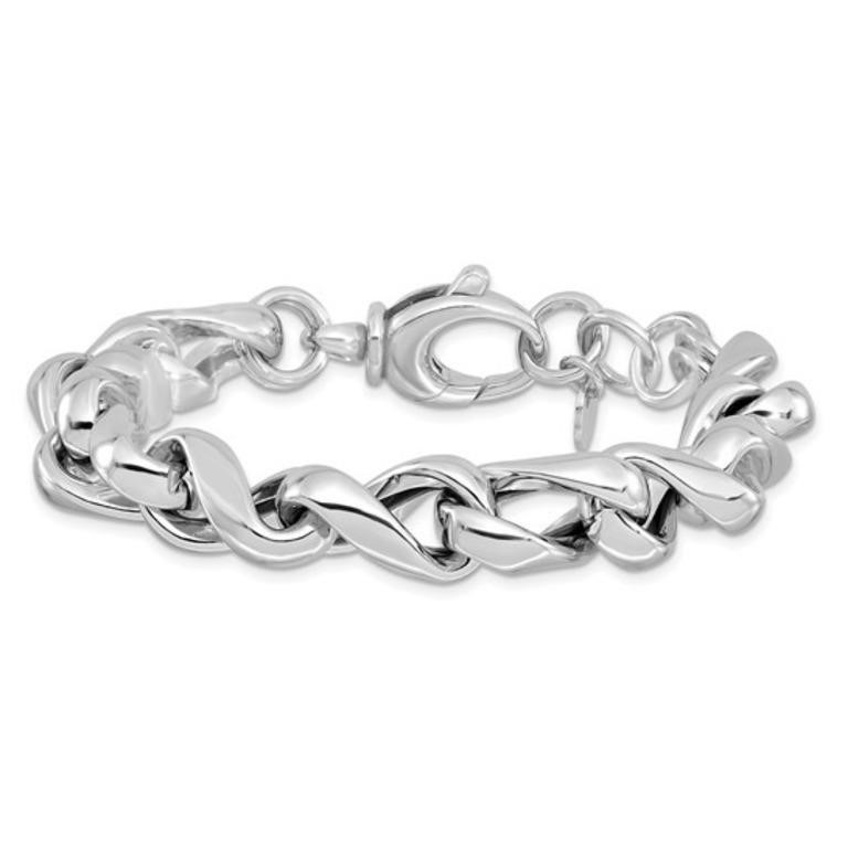 Sterling Silver Rhodium-plated Fancy Link Bracelet
