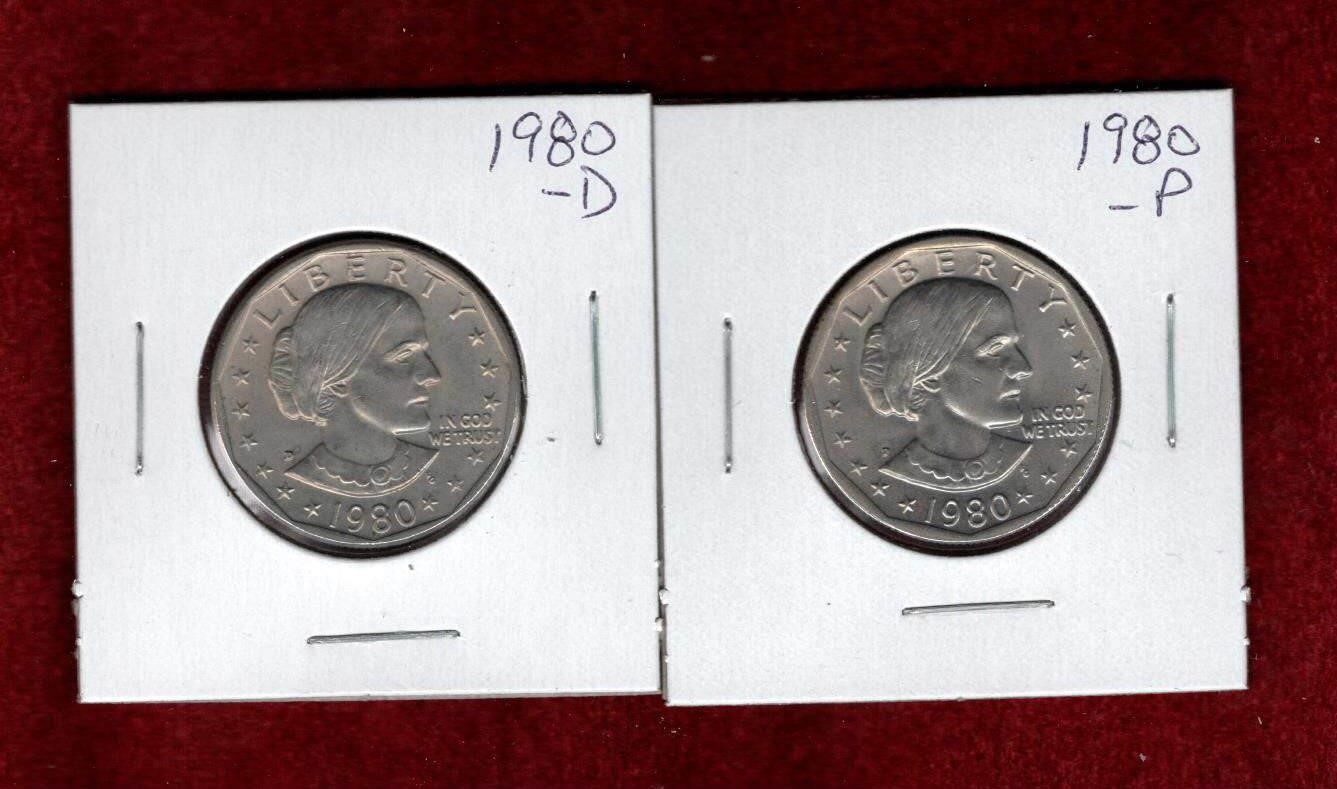 USA 1980-D 1980-P SUSAN B ANTHONY $1 COIN