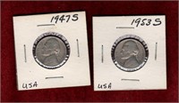 USA 1947-S & 1953-S NICKELS