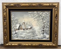 (X) Framed wall-mounted winter painting on