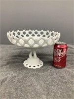 Milk Glass Footed Bowl w/ Lace Edge   REPAIRED