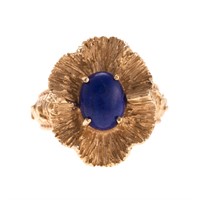 A Lady's 14K Yellow Gold Lapis Lazuli Flower Ring