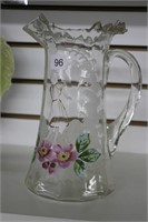 GLASS PAINTED WATER PITCHER
