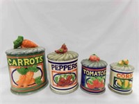 Set of (4) Canisters 1996 Carrots Peppers Tomatoes