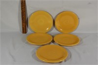 5 yellow Fiestaware Saucers