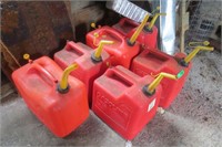 6 gas cans, 5 gal, good old ones without safety