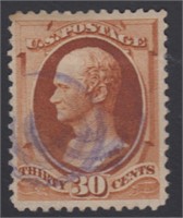 US Stamps #217 Used with blue bullseye cancel and