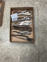 Box of vice grips, and channel locks
