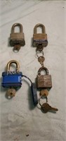 4 padlocks and keys (3 Master Lock)