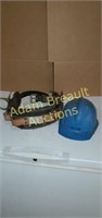 Leather climbing belt and hard hat