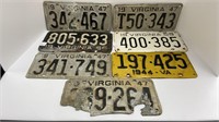 (6) metal Virginia license plates ranging from
