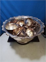 Webster Wilcox silver plate punch bowl and 9 cup