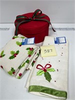 Berry Holly Hand Towels & Red Present Box