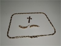 14 K Gold Cross and Gold Tone Jewelry Lot