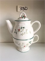 Pfaltzgraff 2 in 1 Ceramic Tea Pitcher and Tea Cup