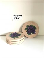 Set Of Wooden Grape Designed Coasters Includes
