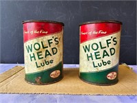 Vintage Wolf's Head Lube cans full