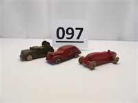 Vintage Metal Car & 2 Early Plastic Cars