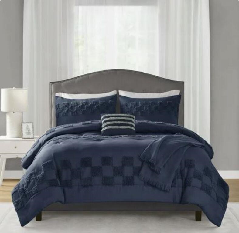 $56 Mainstays 5-Piece Blue Check Comforter Set,