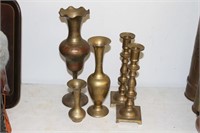 Brass vases and candle sticks