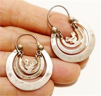 1.2" Sterling Silver Chicken Hoop Earrings 4.6g