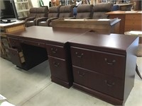 Wood Office Desk and File Cabinet Set