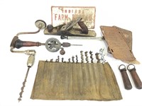 Antique Tool Lot - Plane Brace & Bits & More