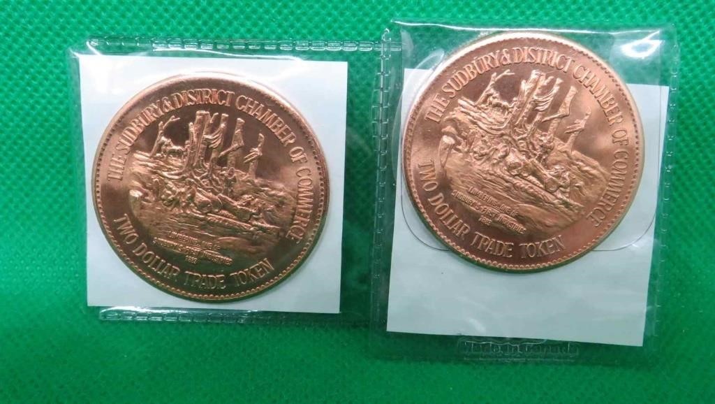 2x Canada Souvenir Coin Cudbury Ontario 1983 Token