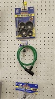 Hole saw kit, locking cable, safety googles, t