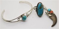 Old Pawn Navajo Turquoise Bracelet & Ring