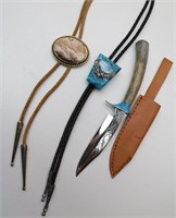 (2) Western  Bolo Ties & Knife-Antler & Turquoise