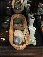 Group of decorative rocks including geodes,