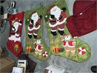 (3) Jumbo Christmas Stockings, Gift Bags, Beads, &