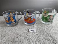 3 Garfield McDonalds Mugs- 1978