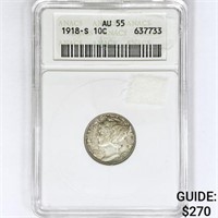 1918-S Mercury Silver Dime ANACS AU55