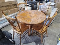 5 Piece - Oak Wood Round Dining Table Set