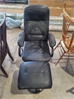 Black Leather Swivel Chair & Foot Stool