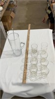 Glass cups, glass pitcher