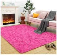 Soft shag area rug hot pink