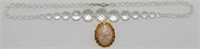 Vintage Crystal Beaded Necklace & Older Cameo Pin