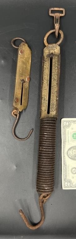 2 Antique Brass Face Hanging Scales 1867