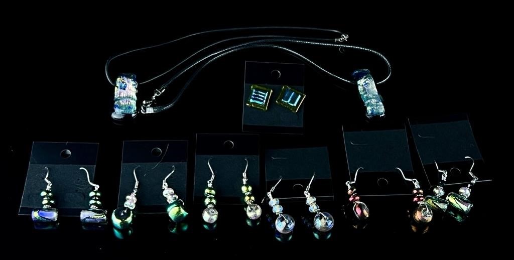 Lot of Dichroic Glass Earrings and Pendants