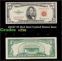 1953C $5 Red Seal United States Note Grades vf++