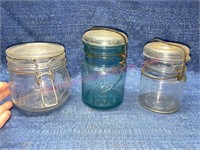 (3) Old canning jars w/ glass lids