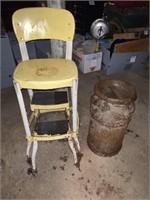 vintage metal stool and milk can